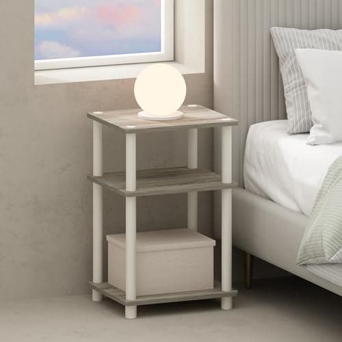 Furinno Just 3-Tier Turn-N-Tube Open Storage Nightstand, 1-Pack, Plastic Poles, Sonoma Oak/White - Image 1