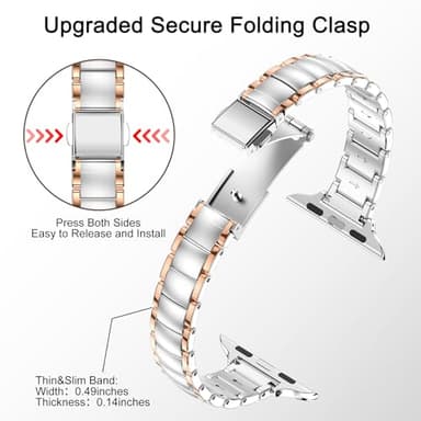 MioHHR Metal Bands Compatible with Apple Watch Band 49mm 46mm 45mm 44mm 42mm(Series 3/2/1),Narrow Stainless Steel Strap for Women iWatch Ultra3/2/1 Series 11 10 9 8 7 6 5 4 SE3/2/1,Silver/Rose Gold - Image 3