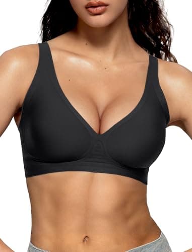 Vertvie Jelly Wireless Bras for Women Push Up Plunge Seamless T-Shirt Bras No Underwire Supportive Full Coverage Bralettes(Black,3X-Large) - Image 1