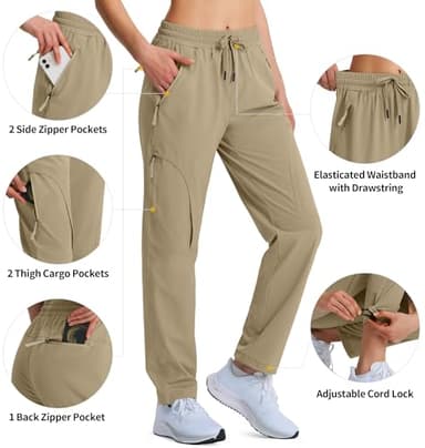Women's Hiking Pants Quick Dry Lightweight Cargo Pants UPF 50 Water Resistant Zipper Pockets for Golf Travel Work Camping Dark Khaki - Image 4