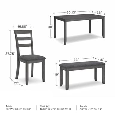 Signature Design by Ashley Bridson Modern 6 Piece Dining Set, Includes Dining Table, 4 Chairs & Bench, Gray - Image 3