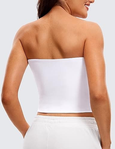 CRZ YOGA Butterluxe Double Lined Tube Tops for Women Going Out Crop Sleeveless Tank Bandeau Strapless Casual Shirts White Medium - Image 2