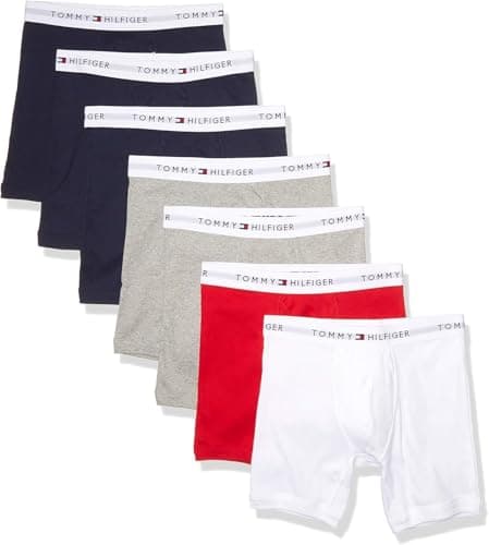 Tommy Hilfiger Mens Underwear Cotton Classics Megapack - Amazon Exclusive Boxer Briefs, 3 Navy, 2 Grey Heather,1 Red, 1 White, Medium US - Image 1