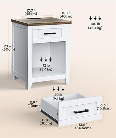 Decofy Farmhouse Nightstand with Charging Station & Large Storage, Set of 2 Modern End Tables with Outlets, USB Ports and Type-C Ports, Easy Assembly for Bedroom (Pure White + Walnut) - Image 3