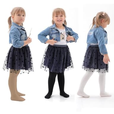 EPEIUS Baby Tights Toddler & Little Girls Cable Knit Tights Solid Cotton Stockings Seamless Footed Leggings Pantyhose Dress Tights Clothes 4-6 Years 3 Pack,Black/White/Khaki,XL - Image 2