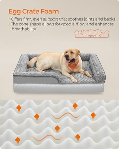 Feandrea Orthopaedic Dog Bed for Large Dogs, Waterproof Dog Sofa Bed with Removable Washable Cover, 42 x 32 x 7 Inches, Dove Gray UPGW253G01 - Image 4