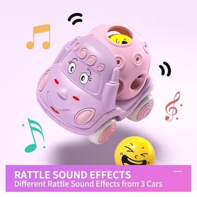 BeAndge Baby Girl Toys Gifts for 1 2 Year Old Girls, Pink Cars for Babies 6-12 12-18 Months, Push and Go Trucks for Toddlers, Soft Rattle and Roll Toys for One & 1+ Infants First Birthday Gift - Image 5
