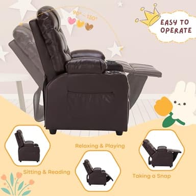 SNUGWAY Marshmallow Larger Kids Reclining Chair Leather Recliner Sofa Push Back Children Ages 3-12 - Image 6