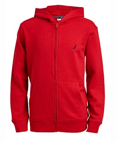 Nautica Boys' School Uniform Polar Fleece Zip-Up Hoodie, Open Red, X-Large(18/20) - Image 1
