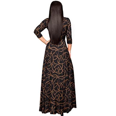 FANDEE Plus Size Maxi Dress for Women - Casual Summer Sundress V-Neck 3/4 Sleeve Brown Corrugated M - Image 3