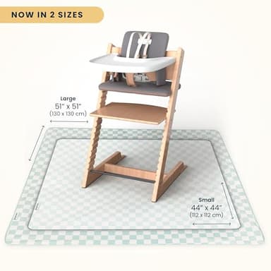 Tiny Twinkle Mess-Proof Splat Mats for Under high Chairs or Table Cover Art Projects for Baby and Toddler - Waterproof, Washable Floor or Table Splash mat 51" x 51" (Sage Checkers) - Image 2