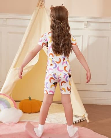 babee Reshinee Bamboo Viscose Toddler Girls Kids Short Sleeve Pajamas 2-3T Years Pink Rainbow Summer Cool Soft 2pcs Set Pjs Pyjamas Jammies - Image 3
