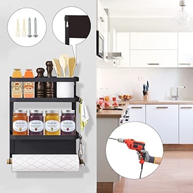 Dr.BeTree Magnetic Spice Rack for Refrigerator Magnetic Paper Towel Holder for Fridge Magnetic Shelf Magnetic Shelves Fridge Magnet Organizer Spice Rack Kitchen Organization Kitchen Storage Black - Image 5