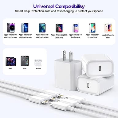 10Foot Fast iPhone Charging Cable,3-Pack Super Fast i Phone Charger USB C Charging Block Wall Charger PD Adapter with 10FT Type C to Lightning Cable Cord for iPhone 14/13/12/11ProMax/XS Max/XS/XR/8/SE - Image 7