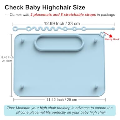 2 Pack Baby Silicone Mat, with Suction Base and 8 Stretchable Straps, Seposeve Baby Placemats, Activity Mat for Infants to Toddlers, Keeps Babies Essentials Off The Floor, Green Blue - Image 6