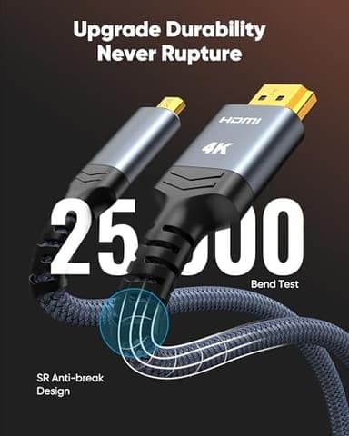 Highwings 4K Micro HDMI to HDMI Cable 10 FT, 4K@60Hz, Micro HDMI Cord HDR Compatible for DSLR Camera, Raspberry Pi, GoPro Hero to TV, Laptop, Computer, Monitor, for Video, Audio, Image, Streaming - Image 4