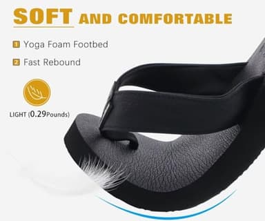 KuaiLu Men's Leather Flip Flops Arch Support Summer Beach Pool Water Thong Sandals Waterproof Rubber Walking Shoes Slip on Orthotic Casual Sport Cushioned Wide Slides Shower Slippers black Size 9 - Image 3