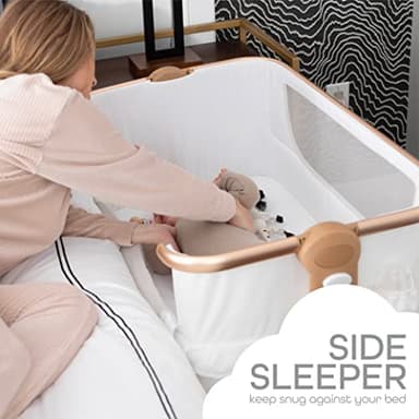KoolerThings Baby Bassinet, Bedside Sleeper for Baby, Easy Folding Portable Crib with Storage Basket for Newborn, Bedside Bassinet, Comfy Mattress/Travel Bag Included (Bassinet) (White & Gold) - Image 5