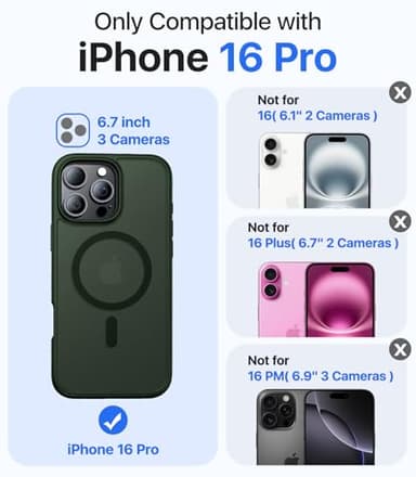 KCQNine Magnetic for iPhone 16 Pro Case,[Compatible with MagSafe][Military-Grade Drop Protection][Anti-Yellowing]Shockproof Protective Translucent Matte Cover for iPhone 16 Pro Phone Case,Forest Green - Image 2