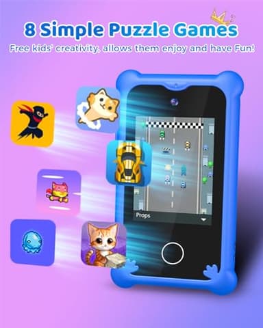 BESTOONE Upgrade Kids Phone Toys for 3 4 5 6 Year Old Girls and Boys, Toddler Emulated Touchscreen Smartphone with No Calls, No Internet, Christmas Birthday Gifts for Kids Ages 3-8 (Blue) - Image 6
