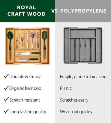 ROYAL CRAFT WOOD Luxury Bamboo Kitchen Drawer Organizer - Silverware Organizer, Utensil Holder & Cutlery Tray Drawer Dividers for Flatware (9 Slot, Natural) - Image 7