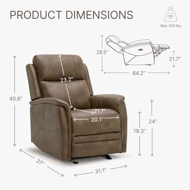 KISLOT Leather Recliner Chair Faux Reclining Sofa Lazy Boy Glider Rocking Function with Armrest for Living Room Bedroom Home Theater Seating - Image 3
