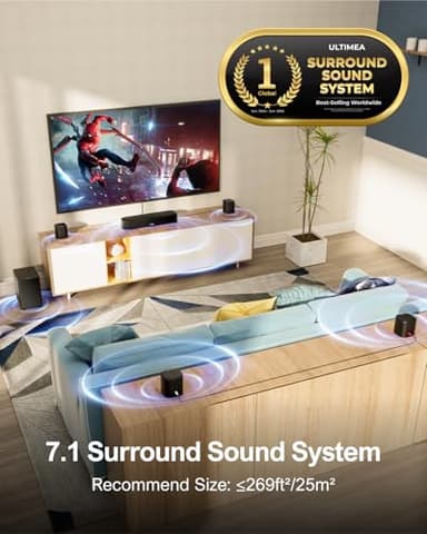 ULTIMEA 7.1ch Sound Bar with Subwoofer, Virtual Surround Sound System for TV, Sound Bar for Smart TV with 4 Surround Speakers, Peak Power 330W, TV Soundbar with App Control, Opt/AUX/BT, Aura A40 - Image 2
