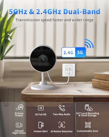 [5G & 2.4G] 2K Indoor Security Cameras for Home Security, AI Voice Change for 2-Way Talk, Motion Detection, Night Vision, 24/7 SD Recording/Cloud Storage, Baby Monitor/Dog/Pet Camera with Phone App - Image 2