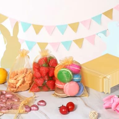 ENNIYU 100PCS Premium Sheer Organza Bags, Gold Wedding Favor Bags with Drawstring, 4x6 inches Jewelry Gift Bags for Party, Jewelry, Festival, Makeup Favor Bags, net gift bags, drawstring goody bags - Image 6