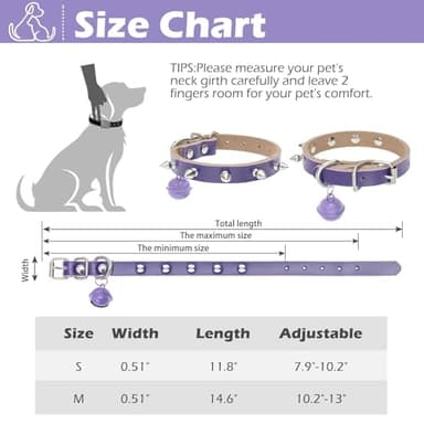 BINGPET Adjustable Leather Spiked Studded Pet Collars,Genuine Leather Dog Collar with Bells,Spiked Cat Puppy Collar,Spikes Soft and Strong Real Leather Made, Adjustable for Small Dogs Puppy Cats - Image 5