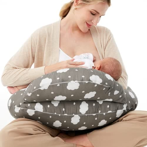 Momcozy Nursing Pillow for Breastfeeding, Original Plus Size Breastfeeding Pillows for More Support for Mom and Baby, with Adjustable Waist Strap and Removable Cotton Cover, Grey - Image 1