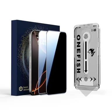 OneFish Privacy Screen Protector for iPhone 15 Pro Max, Full Edge Coverage 6.7" 15 Pro Max, Bubble Free, Easy Installation, Auto Dust-Elimination, 2 Pack - Image 1