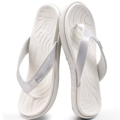 jiajiale Womens Orthopedic Flip Flops Ladies Athletic Yoga Memory Foam Cushioned Recovery Walking Thong Sandals Slip On Summer Beach Slippers Comfortable Plantar Fasciitis Arch Support White Size 5 - Image 6