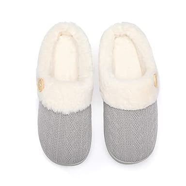 Chantomoo Womens Slipper Warm Comfy Memory Foam House Slippers Knitted Shoes Faux Fur Lined Anti-Skid Rubber Sole Bedroom Cozy Indoor Outdoor Slippers Lihgt Grey Size7 8 6.5 - Image 5