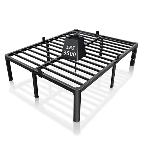 ROIL 14 inch Metal Queen Bed Frame with Rounded Corner and Headboard Hole Mattress Retainers 3500LBS Heavy Duty Steel Slats No Box Spring Needed Platform Noise-Free Easy Assembly - Image 1