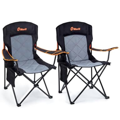 EMERIT 2 Pack Oversized Padded Camping Chair, 350LB Heavy Duty Quad Fold Chair with Arms, Collapsible Outdoor Chairs with Lumbar Back & Cup Holder - Image 1