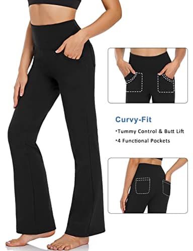 FIRST WAY Buttery Soft Women's Bootcut Yoga Pants Capris with 3 Pockets Lounge Floral Printing 4 Pockets, Black XXL - Image 3