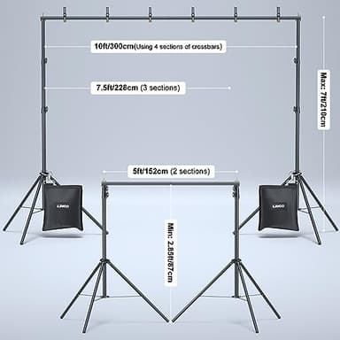 LINCO Backdrop Stand for Parties Kit 10x7 ft Adjustable Back Drop Photography Studio Photo Background Support System with Clamps, Sand Bag, Carrying Bag 4172 - Image 2
