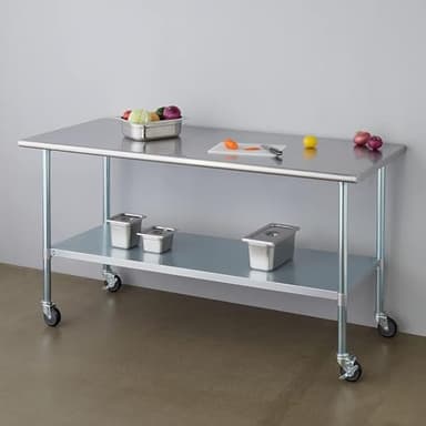 ROCKPOINT Stainless Steel Table for Prep & Work with Caster Wheels 30x72 Inches, NSF Metal Commercial Kitchen Heavy Duty Table with Adjustable Under Shelf and Table Foot for Restaurant, Home and Hotel - Image 2