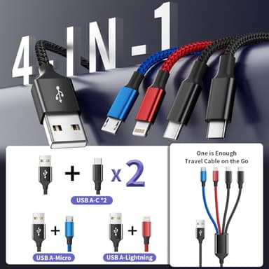Travel Essentials, Dual Type-C 4 in 1 Multi Charging Cable for Multiple Devices, USB Cables Universal Phone Charger Cord with IP/Micro/2 USB-C Port for iPhone17/16/15/14, Android Tablet Pad, 2Pack 5FT - Image 2
