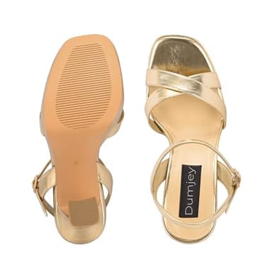 Dumjey Gold Platform Heels for Women Shiny Chunky High Heel Sandals with Ankle Strap, Open Toe Prom Pageant Party Dress Shoes - Gold 8 US - Image 8