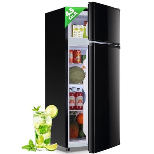 DEMULELR 4.5Cu.ft Small Mini Refrigerator with Freezer Black Two Door Mini Fridge with Crisper Drawer & Extra Drink Space, LED Light, Apartment Size Fridge for Dorm Office 17.5" W x 18.5" D x 43" H - Image 1