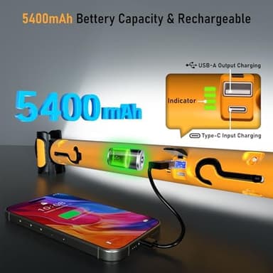 Work Light for Mechanic,3200LM LED Work Lights,5400mAh Rechargeable Magnetic Light bar,Portable Automotive Tools Underhood Light with Hooks for Car Garage Workshop Emergency,Gifts for Him, Yellow - Image 4