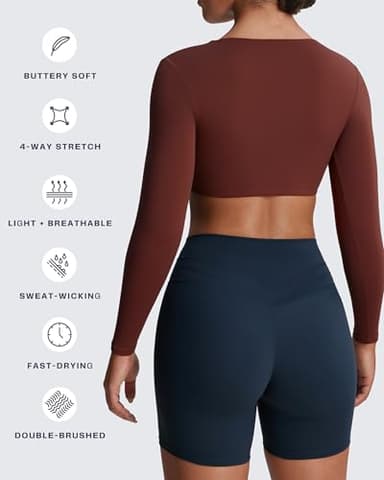 Aoxjox Long Sleeve Crop Tops for Women Sienna Twist Deep V Workout Cropped T Shirt Top (Rum Raisin, Small) - Image 4