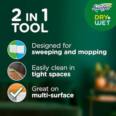 Swiffer Sweeper 2-in-1 Mops for Floor Cleaning, Dry and Wet Multi Surface Floor Cleaner, Sweeping and Mopping Starter Kit, Includes 1 Mop + 19 Refills, 20 Piece Set - Image 2
