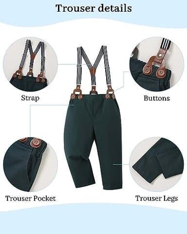 DISAUR Toddler Boy Dress Clothes Short Sleeve Christmas Red Plaid Flower Dress Shirt Bow Tie Suspender Green Pants Toddler Outfits For Boys 18 Months 2t 24 Months - Image 3