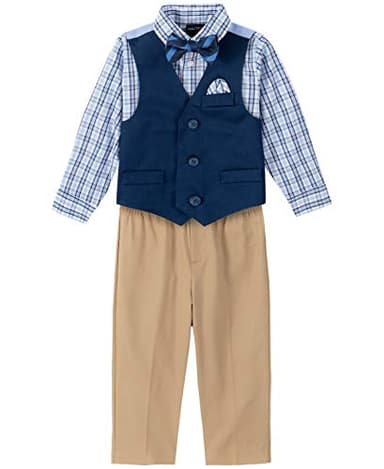 Nautica Baby Boys' 4-Piece Vest Set with Dress Shirt, Vest, Pants, and Tie, Flag Blue, 3-6 Months - Image 1
