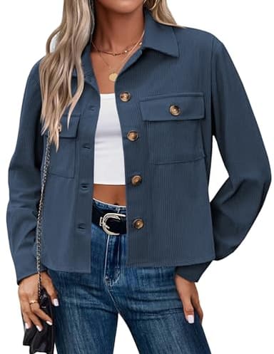 Zeagoo Womens Jackets Spring Cropped Corduroy Shacket Button Long Sleeve Casual Work Shirts Fall Trendy Coats - Image 1