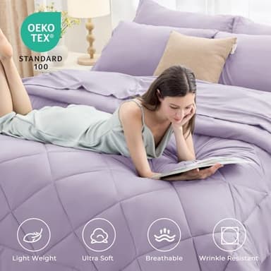 HEVUMYI Full Purple Comforter Set - 7-Piece All Season Bed in a Bag Full, Ultra Soft Bedding Set with Comforter, Flat Sheet, Fitted Sheet, Pillowcases, Pillow Shams, Lavender Purple - Image 3