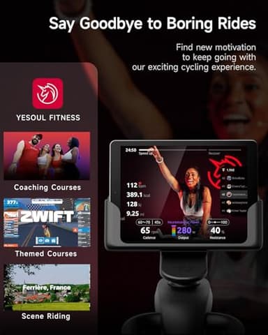 Yesoul S3 Black Exercise Bike For Home Smart White Cycling Bike Magnetic Resistance For Gym Electric Stationary Bike Bluetooth Heart Rate For Women Apartment Workout Bike For Fitness - Image 2